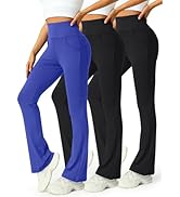 Mlenhor 3 Packs Womens High Waist Flare Pants-Flare Yoga Pants，Yoga Pants with Pockets - High Wai...