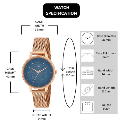 Image of WISEWALKER Women's Analog Wrist Watch for Ladies and Girls | Stylish & Trendy | Rose Gold Stainless Steel Premium Strap | Perfect for Casual, Party & Formal Wear