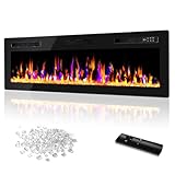 Vitesse 60 inch Ultra-Thin Electric Fireplace in-Wall Recessed and Wall Mounted Fireplace Heater,Linear Fireplace with Multicolor Flame,Timer,Low Noise,750/1500W,Touch Screen & Remote Control(60’’)