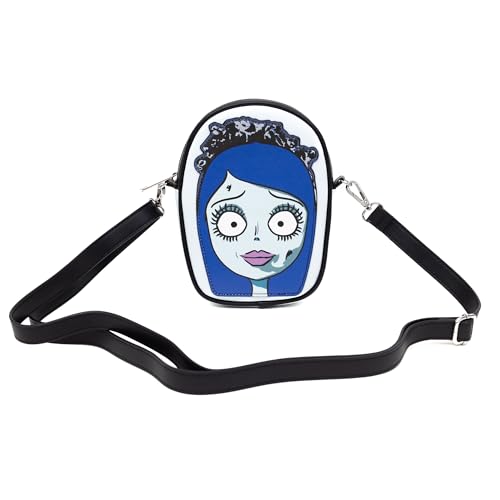 Buckle-Down Horror Movies Vegan Leather Crossbody Bag, Emily the Corpse Bride Face Applique Pale Blue4