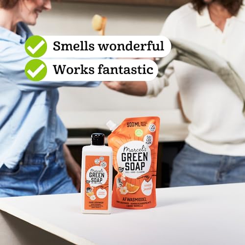 Marcel's Green Soap Washing-up Liquid Refill - Orange & Jasmine - Dishwashing Liquid - Saves 56% of plastic - Vegan - 97% Biodegradable - 500 ML (Pack of 2) - Image 3