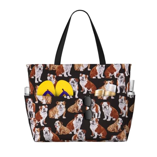 Grand sac de plage pour femme à motif Bulldog anglais idéal pour vos journées ensoleillées et sorties