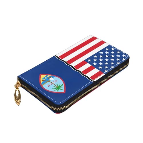 American flag and flag of Guam Ladies Long Style Leather Purses Credit Card Billfold Handheld Wallet4