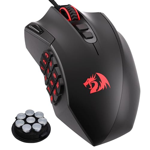 Redragon M921 MMO - Ratón para juegos, 12400 DPI con cable RGB de alta precisión con 18 botones programables, 12 teclas macro laterales, soporte de software para PC y portátil