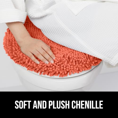 Image of Gorilla Grip Soft Chenille Bathroom Toilet Lid Cover, Machine Washable Seat Covers, 19.5x18.5, Stays in Place Rubber Backing, Fits Most Round, Elongated and Oblong Lids, Accessories Decor, Coral