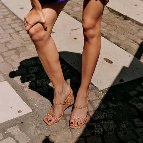 EQAUDES Women's Slides Wedge Sandals Mules Summer Cute - Espadrilles, Raffia, Beach, Two Strap High Heeled, Comfortable, Vacation Sandals, Dressy — view 4