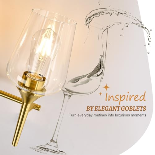 Image of MOKATNG 2-Light Bathroom Light Fixtures, Gold Vanity Lights for Bathroom with Clear Glass, Bathroom Lighting Fixtures Over Mirror, Modern Wall lamp for Cabinet Hallway