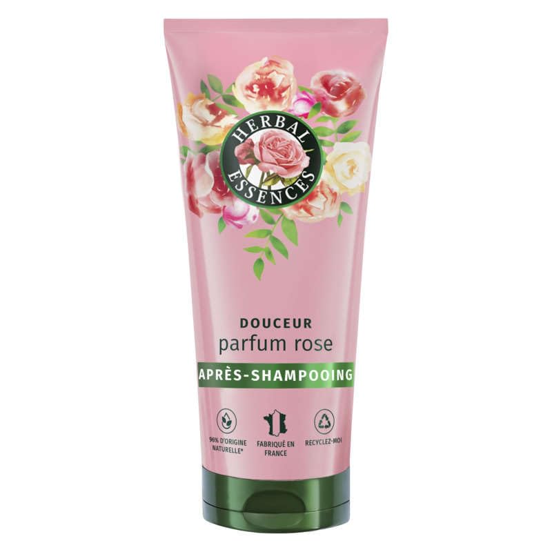Herbal Essences Douceur After Shampoing mit Rosenduft, 200 ml, hilft, trockenes Haar seidig zu Machen, Inhaltsstoffe natürlichen Ursprungs und Rosenessenz, vegan und Nicht an Tieren getestet