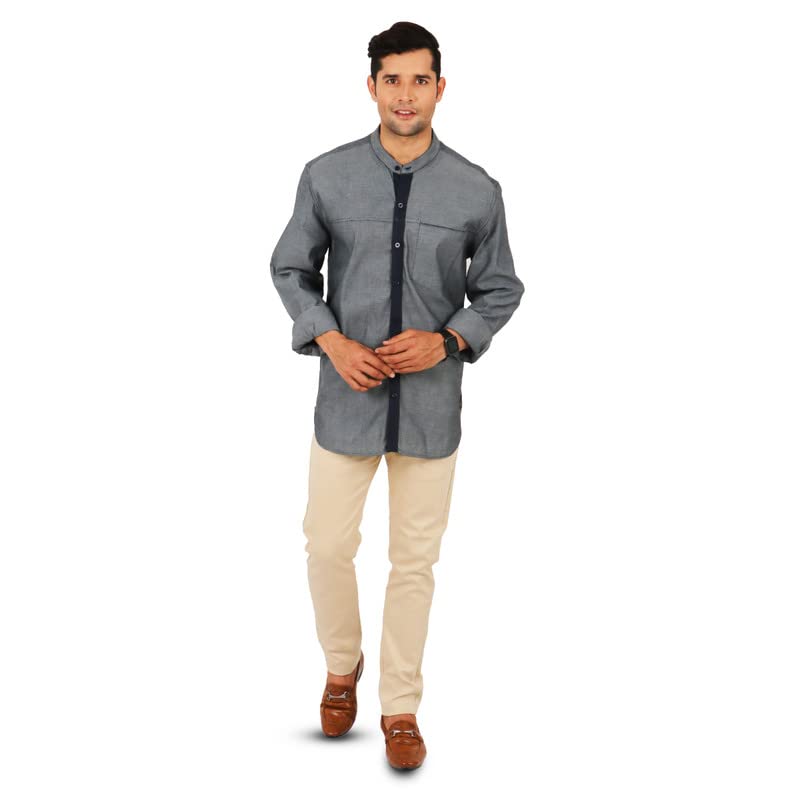 Image of SHIRT THEORY Grey Cotton Full Sleeves Casual Shirt for Men II Premium Cotton Stylish Shirt II Stylish Shirt for Men II Exclusive Style Men Casual Shirt II Luxury Shirts II