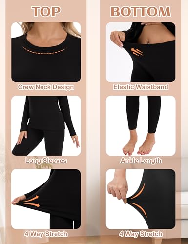 Thermal Underwear for Women Long Johns Set Fleece Lined Base Layer Cold Weather Winter Long Sleeve Shirts & Bottoms2