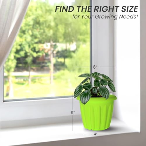 Image of YUCCABE ITALIA SHERA Floot 6 Inch Plastic Flower Pot 6 Piece Set of Round Shape Planter for Home Garden Seedling Planter for pots (Green)