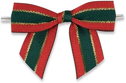 Weststone Christmas Plaid Pre-Tied Bow Set of 50, Twist Tie Bows Satin Bowtie Set, Bow Tie for Food & Gift Package, Christmas Party, Halloween, Birthdays, Weddings, Size 3-1/2"