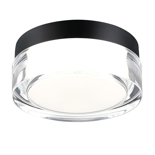 Caisens 6 inch Flush Mount Ceiling Light Fixture 3CCT LED Ceiling Lights Black Modern Dimmable Lighting for Closet Hallway Crystal Prismatic Featured 3000K/4000K/5000K