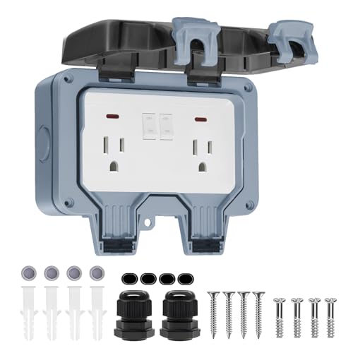 BSEED Outdoor Outlet Box with LED Indicator, Dual 15 AMP 5-15 Rec...