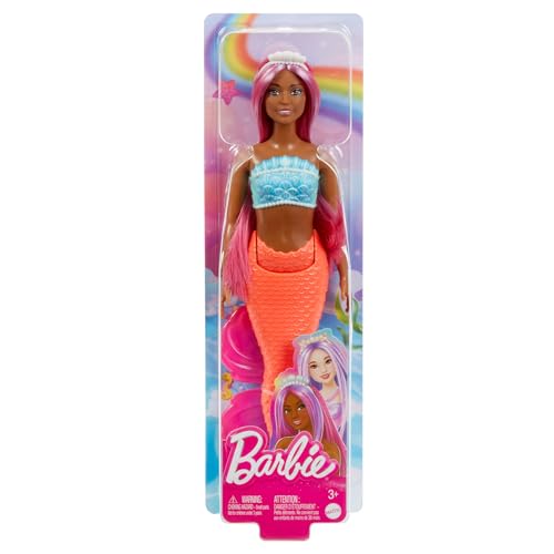 Barbie Poupées Sirènes avec Cheveux Fantaisie et Serre tête Jouets sirènes avec Bustiers inspirés de Coquillages et nageoires colorées HRR04 - vue 7