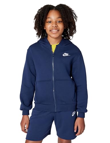 Nike Kid's Sportswear Club Fleece Full-Zip Hoodie, Midnight Navy/White, Medium