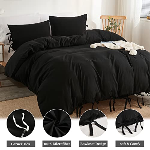 Image of annadaif Black Duvet Cover King Size (104x90 Inch), 3 Pieces Bowknot Ultra Soft Washed Microfiber Bow Tie Duvet Cover Set, Easy Care Bedding Set for Men, Women, Boys and Girls