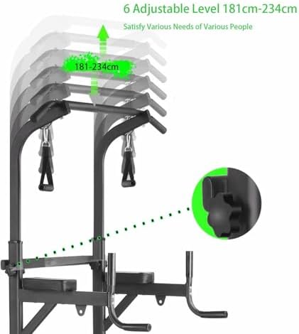 Bild 5 - Power Tower multifunktional mit klappbarem Hantelbank, Dip Station Klimmzugstange, Krafttraining Ganzköpertraining Heimfitness, inkl. Trainingsbänder, Ladekapazität bis zu 200KG