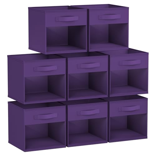 DIMJ Storage Cubes, Cube Storage Bin, 8 Pack Foldable Baskets with Window, Closet Storage Bins with Handle, 11x 11 inch Storage Cubes for Clothes, Toys, Books (Purple)