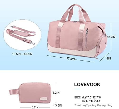 LOVEVOOK Duffle Bag for Women Travel Weekender Overnight Bag Lightweight Carry On Bag Sports Gym Bags with Toiletry Bag & Shoes Compartment,Pink&White 3 LOVEVOOK Duffle Bag for Women Travel Weekender Overnight Bag Lightweight Carry On Bag Sports Gym Bags with Toiletry Bag & Shoes Compartment,Pink&White