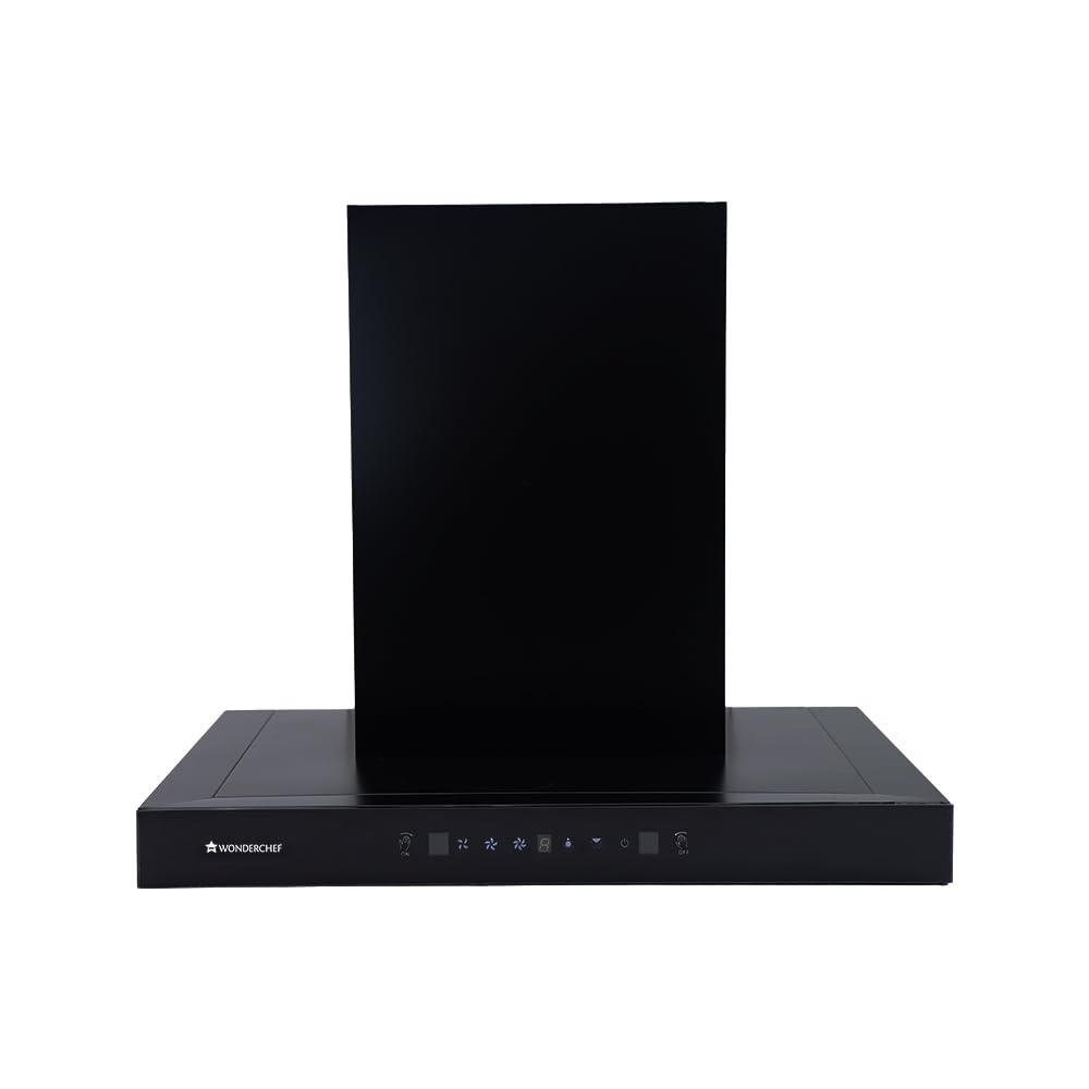 Wonderchef Ultima D-Lite 60cm 1400 m3/hr Auto Clean Curved Glass Chimney | Baffle Filter | Powerful suction | Touch + 3 speed Motion Sensor control | Low Noise | 7 Year Warranty | Black