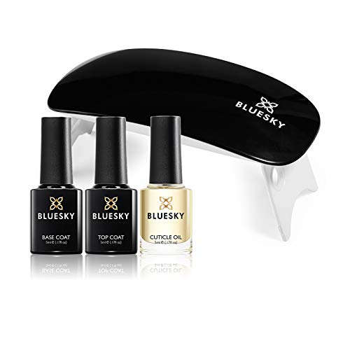 Bluesky Gel Nail Kit With Mini 6 W UV LED Travel Lamp, Gel Nail Polish Set, Top and Base Coat Set 5 ml, Cuticle Oil 5 ml