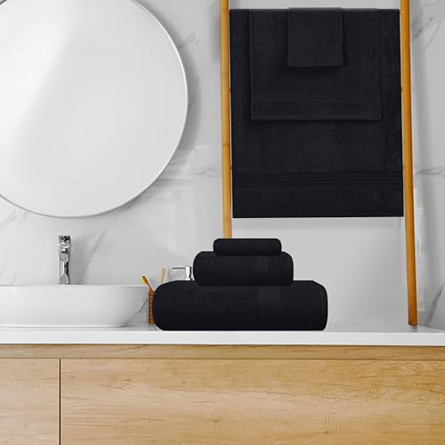 GLAMBURG Ultra Soft 8-Piece Towel Set - 100% Pure Ringspun Cotton, Contains 2 Oversized Bath Towels 27x54, 2 Hand Towels 16x28, 4 Wash Cloths 13x13 - Ideal for Everyday use, Hotel & Spa - Black - Thumbnail 4