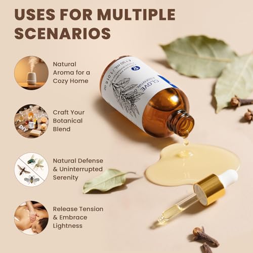 Image of HIQILI 1 Fl Oz Clove Oil for Teeth and Gums, Oral Care, DIY Clean Spray, Aromatherapy, 100% Pure Natural Premium - 30ml