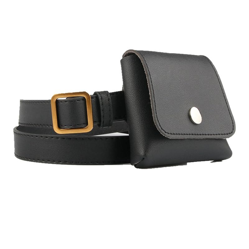 ROWAGY Cinturón fino para mujer con mini cinturón de cuero, bolsa de vestir, pantalones de trabajo, jeans, falda, cinturón ajustable, Negro, Talla única