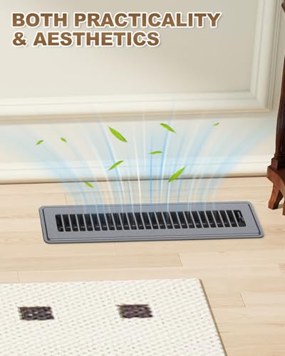 Image of 2 x 14 Floor Register, Gray Vent Covers for Home Floor, Anti-Rust Coated Metal Surfaces with Adjustable Airflow Control Lever, Ideal for HVAC Systems, Living Room & Bedroom Floor Vents - 4 Pack