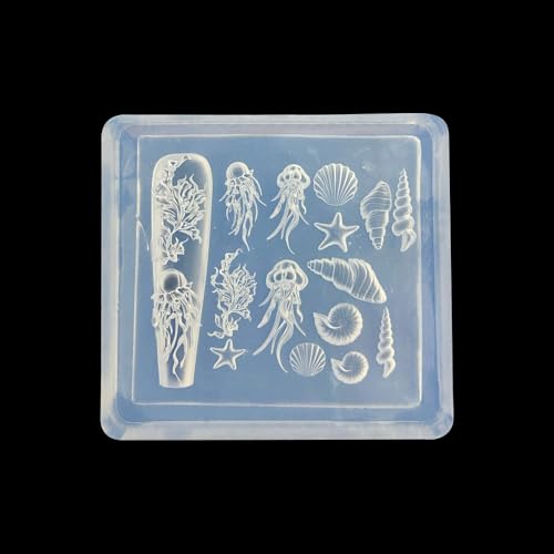 3D Gel Nail Art Silikonformen Gießformen Ocean Nail Charms Nageldesign Silikonform Quallen Muschel Nagelstempel Koralle Seestern Nagelschablonen Sommer Nagel Charms Nagel Schablone Nägel Zubehör