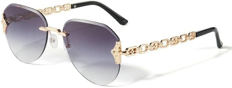 Sunglasses Frameless, Angled, Luxury Women'S Sunglasses With Metal Chain Temples And Uv Protection
