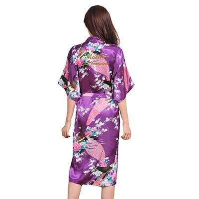 HPTHLY Robe With Pocket Mother Of The Groom Kimono Peacock Print Dressing Gown Robe Women Half-Sleeve Groom,Purple-XXL