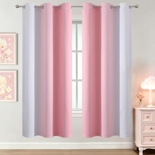 Image of Estelar Textiler Pink and Greyish White Ombre Blackout Curtains 72 Inch Long for Kids Bedroom, Room Darkening Thermal Insulated Grommet Gradient Window Drapes for Living Room /Nursery, 42Wx72L,2 Panels