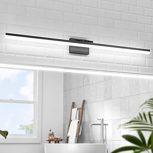 Image of VOLISUN Modern Bathroom Vanity Light 48 inch, 40W Dimmable 5CCT Led Bathroom Light Fixture Over Mirror, Black Bar Vanity Light for Bathrooms Mirror Cabinets Bedroom