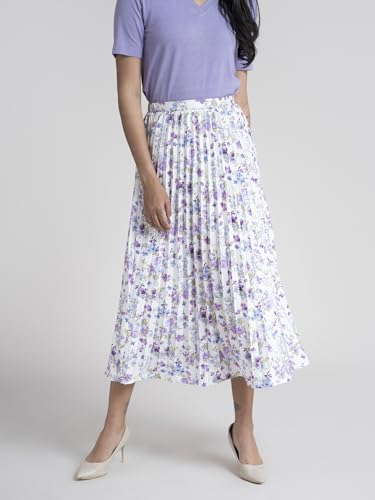 Image of FableStreet Women Skirt Casual & Festive | Elegant Flared Fit High Rise Knife Pleats All-Over Floral Print | Wrinkle-Resistant Woven Fabric for Summer & Outings