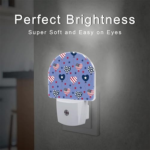Image of USA Flag Balloons and Stars Night Light Plug into Wall, American Patriotic Flag Dusk to Dawn Night Light Plug in,0.5w Energy Saving Sleep Friendly NightLight for Kids Boys Girls Home Decor