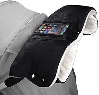 Stroller Hand Muff Windproof Anti-Freeze Pram Gloves Waterproof Baby Pushchair Hand Warmer Cover Thickening Warm Winter Pram Mitten with Mobile Phone Pocket (Black)