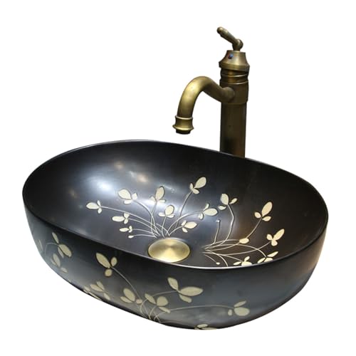 Elegante fregadero de cerámica retro – Lavabo de arte hecho a mano con accesorios, lavabo de tocador para el hogar, B & B Club, diseño elegante y funcional