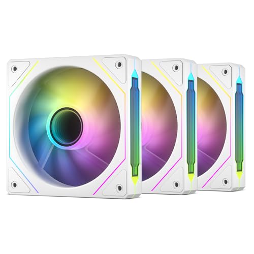 DARKROCK F120-3 in 1 120 mm Infinite Mirror Design Case Fans with PWM Control & ARGB Effect, Hydraulic Bearing for Low-Noise Operation - Suitable for Most PC Cooling Systems - White
