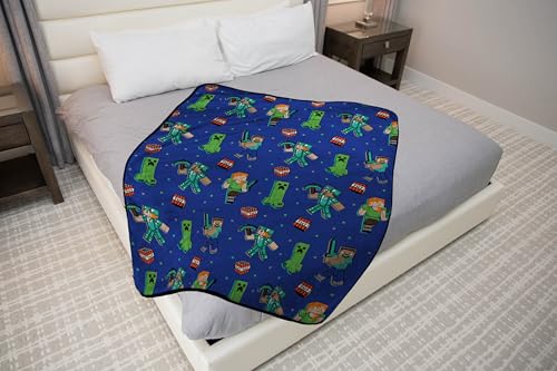 Image of Jay Franco Minecraft Plush Throw Blanket - Measures 50 x 60 Inches - Kids Super Soft Blue Fleece Bedding, Features Creeper