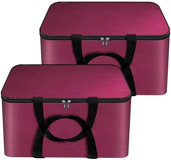 Nylon Wardrobe Storage Bags, 14.5x13.4x9 inches, 2 Pack, Underbed Clothes Organizer with Handles COLOR (RED)