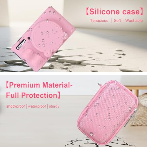 Image of Elonbo Camera Case for Canon PowerShot SX740 / SX730 Digital Camera, Canon SX740 / SX730 HS Hard Carrying Case + Soft Silicone Cover with Removable Lens Cover, Pink