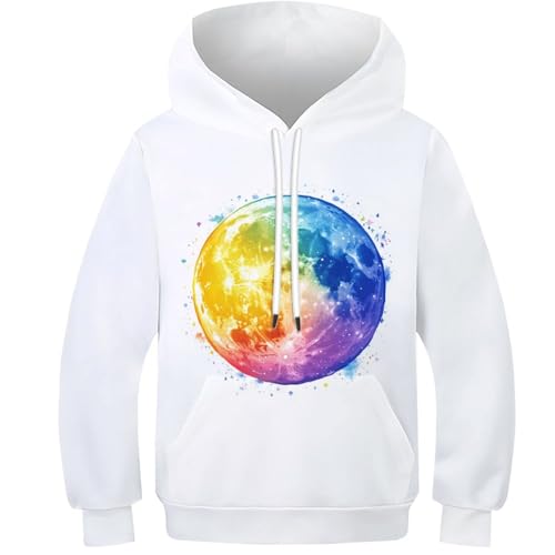 Hoodie imprimé 3D enfant avec des motifs artistiques Lune en Aquarelle pour les 6-15 ans