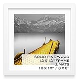 12x12 Picture Frames White Solid Wood Display Pictures 10x10 or 8x8 with Mat or 12x12 without Mat -...