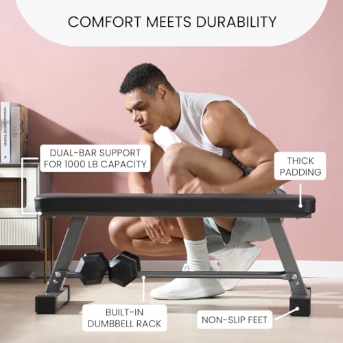 FF Finer Form Essential Flat Weight Bench for Your Home Gym – Heavy Duty Workout Bench for Bench Press, Hip Thrusts & Strength Training Exercise – Compact, Fitness Equipment for Home Use - Thumbnail 4