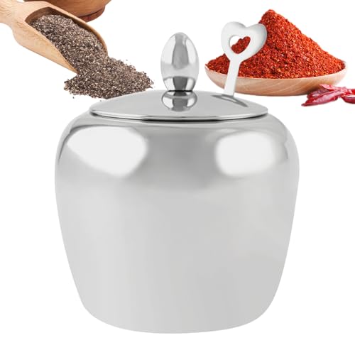 Tarros de especias | Azucarero con tapa y cuchara | Recipiente de almacenamiento hermético de acero inoxidable para especias, accesorios de cocina para té, nueces, especias, pimienta, sal, accesorios