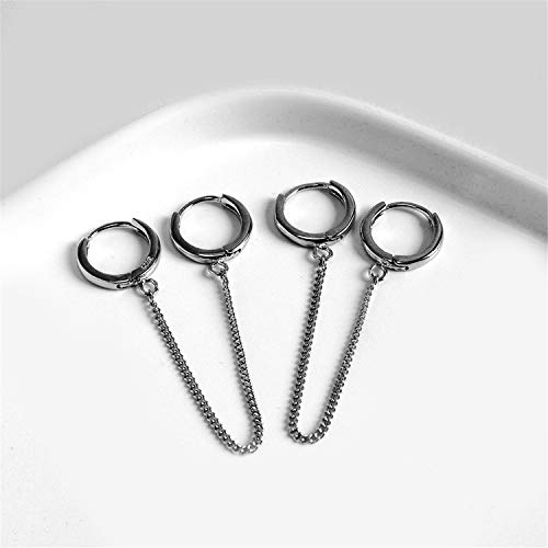 Unique Small Silver Chain Handcuff Hoop Earrings Double Piercing Dangle Drop Cartilage Earrings Chic Chain Huggie Hoop Earrings For Men Women Statement Jewelry Gifts (Black) #TOP1