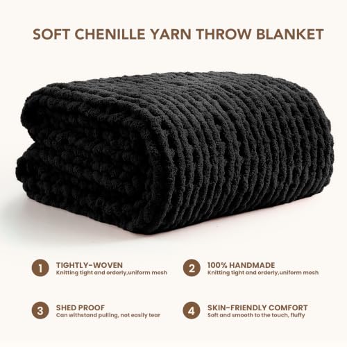 Image of L'AGRATY Chunky Knit Throw Blanket for Couch, 50'' x 70'' Knit Throw, Black