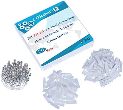 CQRobot 150 Sets / 750 Pieces JST PH 2.0 mm Pitch 2/3/4-Pin JST Connector Kit. Pin Header with 2.0 mm Pitch, JST PH 2/3/4-Pin Housing JST Adapter Cable Connector Socket Male and Female, Crimp DIP Kit.